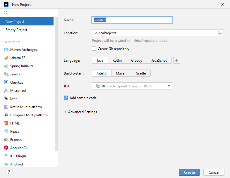 New Project Dialog