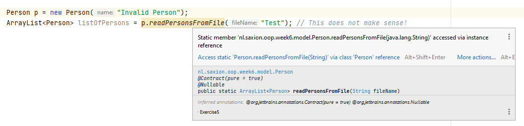 Static method via instance